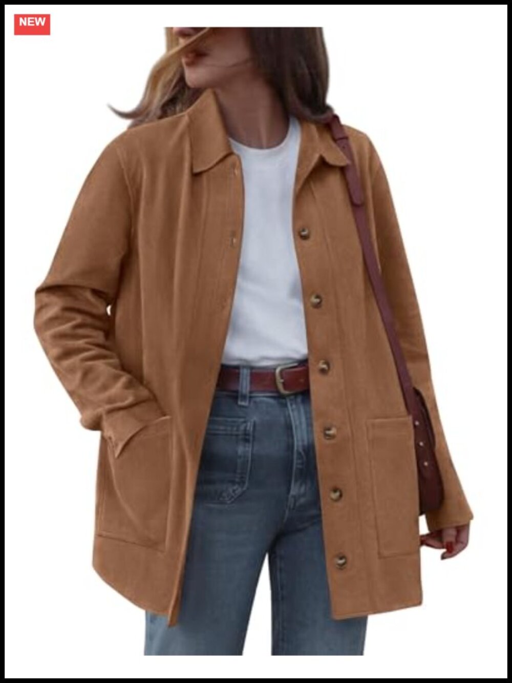 Faux Suede Jacket Women Button Down Long Sleeve Fall Winter Coat